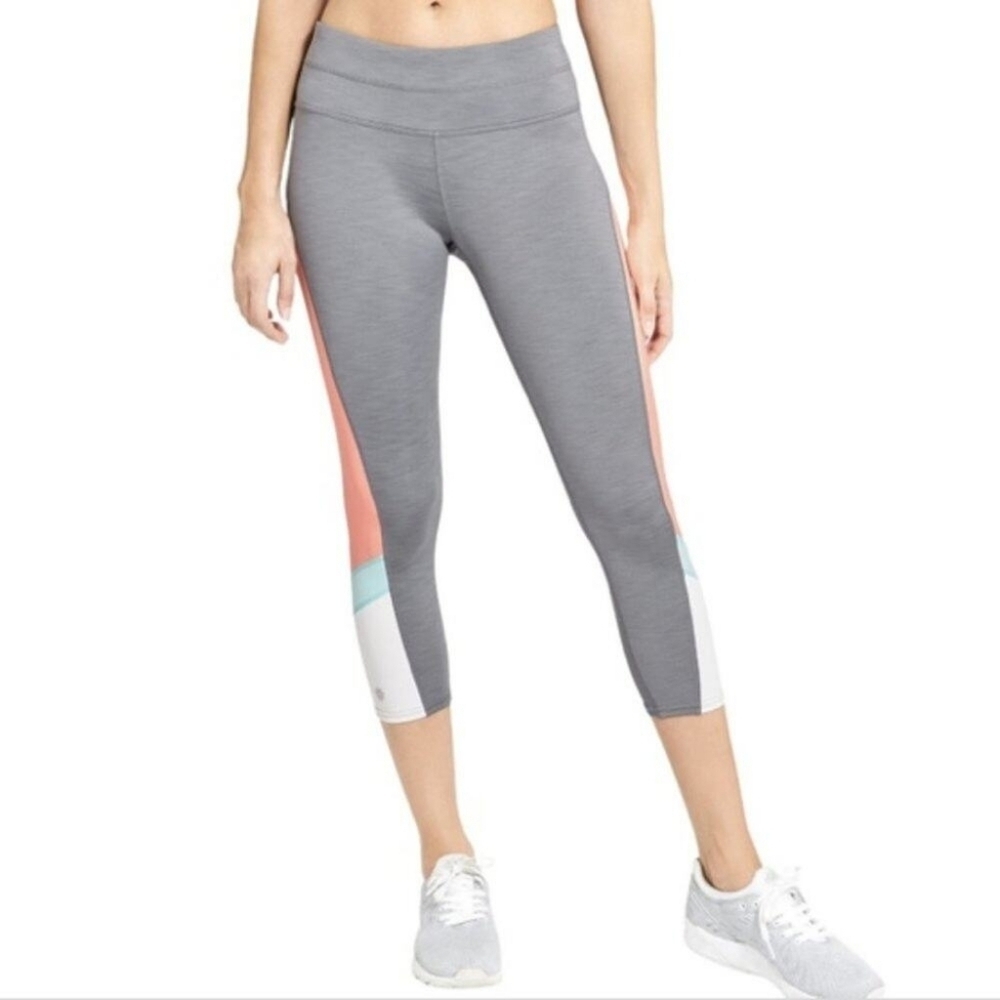 Athleta Sonar CoolMax Capris Gray Pink Mint White - L